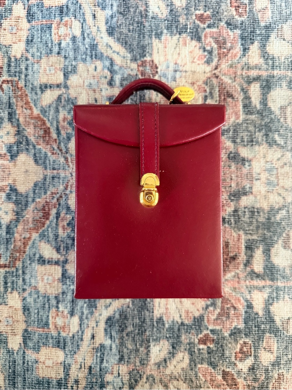 Vintage WOLF Designs Genuine Leather Travel Jewelry Case Burgundy